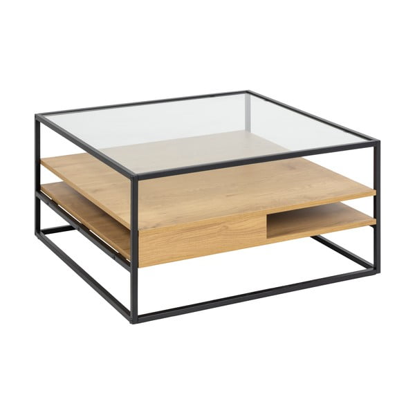 Konferenčný stolík so sklenenou doskou v prírodnej farbe 80x80 cm Randolf – Actona-image-2