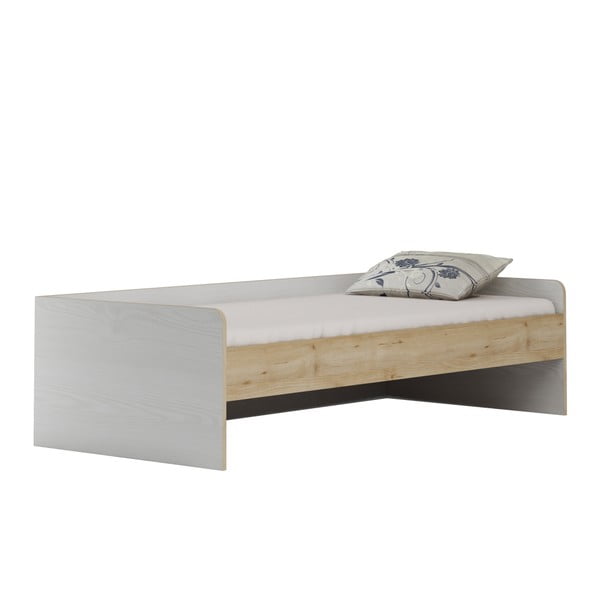Biela posteľ s dreveným dekorom Szynaka-Meble Happy