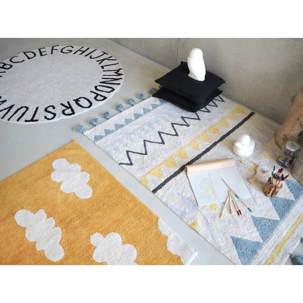 Krémový prateľný ručne tkaný bavlnený detský koberec 140x200 cm Azteca Vintage Blue – Lorena Canals-image-4