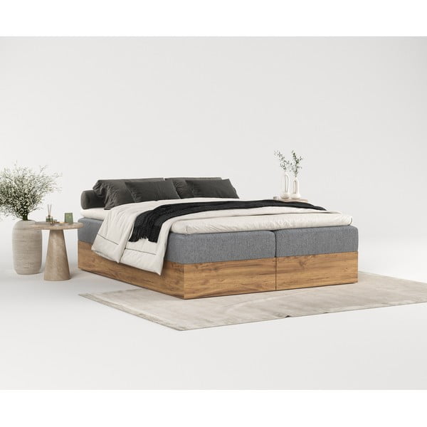 Boxspring posteľ s úložným priestorom v sivo-prírodnej farbe 160x200 cm Faro – Maison de Rêve-image-1