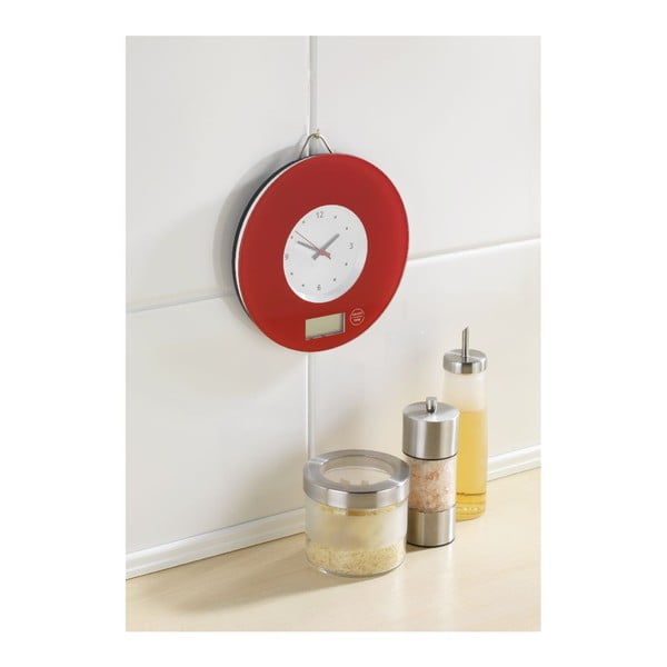 Červená kuchynská váha s hodinami Wenko Clock-image-1