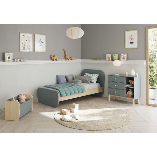 Sivozelená detská posteľ v dekore borovice s roštom 90x190 cm Esteban – Marckeric-image-1