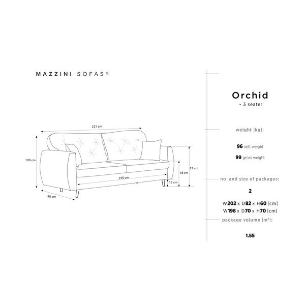 Tmavosivá rozkladacia trojmiestna pohovka s úložným priestorom Mazzini Sofas Orchid-image-2