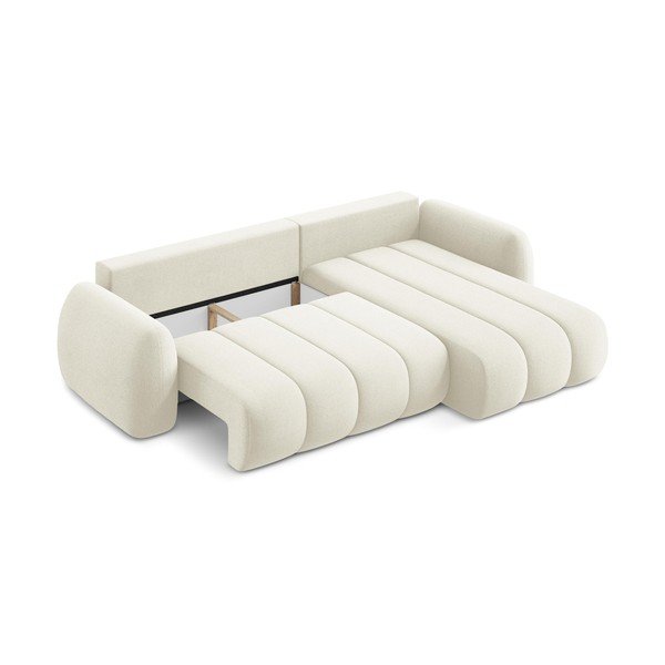 Béžová rozkladacia/s úložným priestorom rohová pohovka z textílie buklé (pravý roh/s leňoškou) Pele – Makamii-image-3