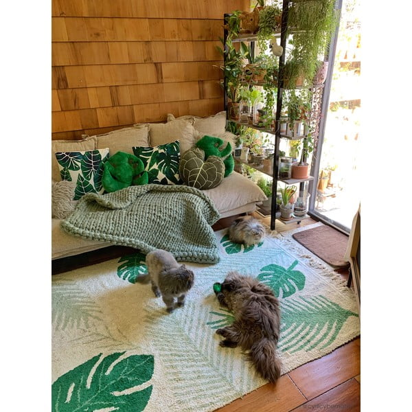 Zeleno-krémový prateľný ručne tkaný bavlnený detský koberec 140x200 cm Tropical Green – Lorena Canals-image-1
