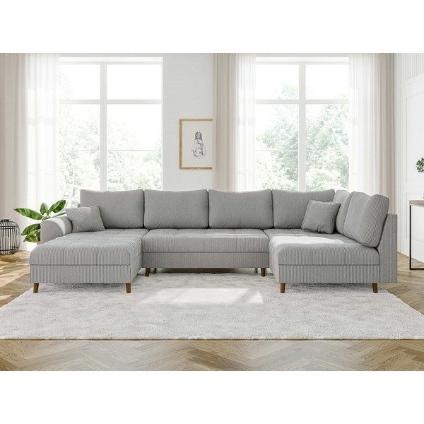 Svetlosivá menčestrová rohová pohovka (ľavý roh/do "U") Ariella – Ropez-image-1