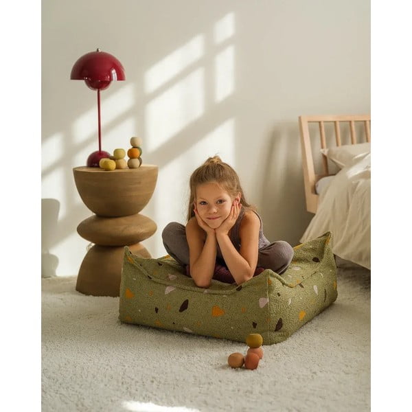 Zelený detský sedací vak z textílie buklé/ženilkový Terrazzo Square – Wigiwama-image-4