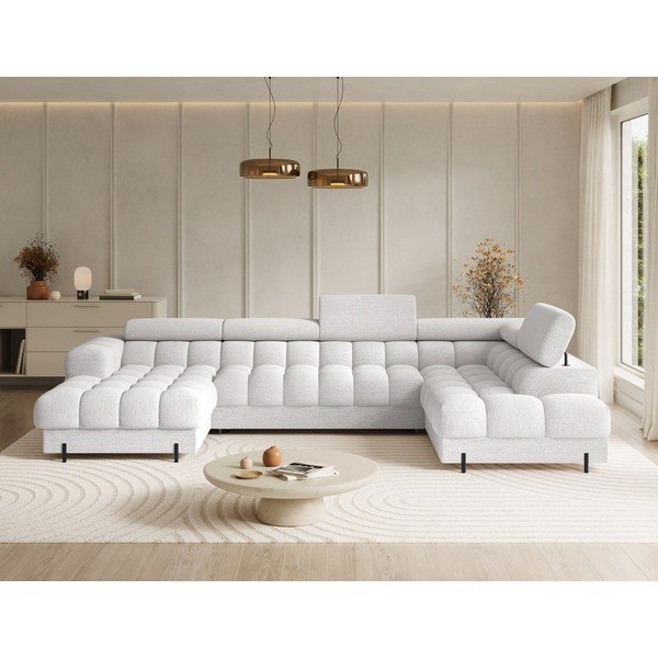 Krémovobiela rozkladacia rohová pohovka z textílie buklé (pravý roh/do tvaru "U") Feraria – ELTAP-image-1