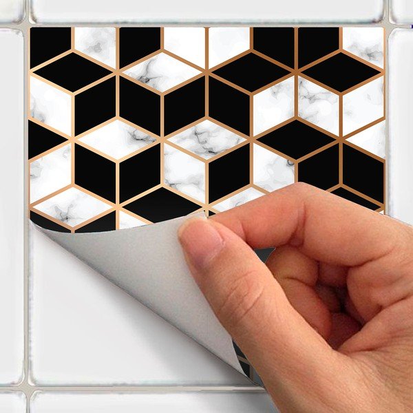 Sada 24 samolepiek na stenu Ambiance Black and Gold Marble, 10 x 10 cm-image-1