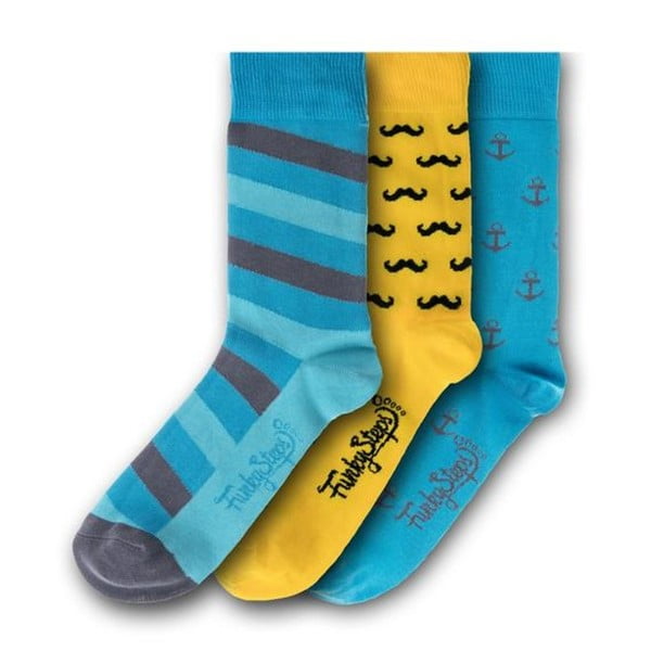 Sada 3 párov ponožiek Funky Steps Blue, veľkosť 39 - 45