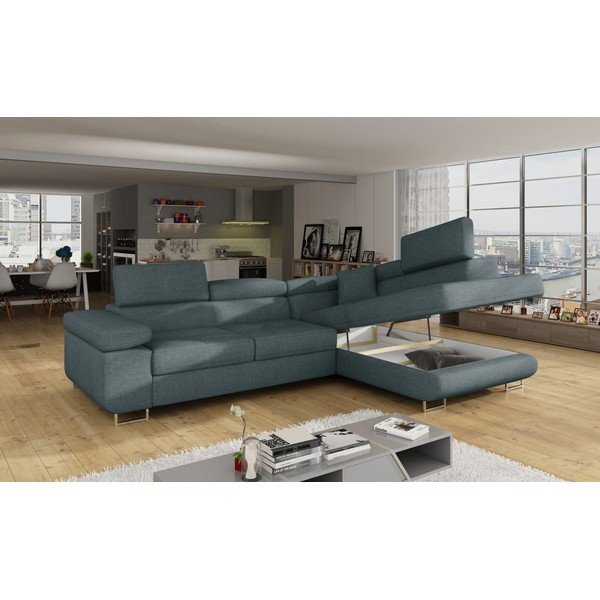 Modrá rozkladacia/s úložným priestorom rohová pohovka (pravý roh/do L) Anton – ELTAP-image-4