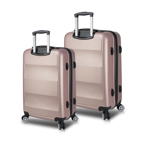 Sada 2 ružových cestovných kufrov na kolieskach s USB porty My Valice LASSO Cabin & Medium
