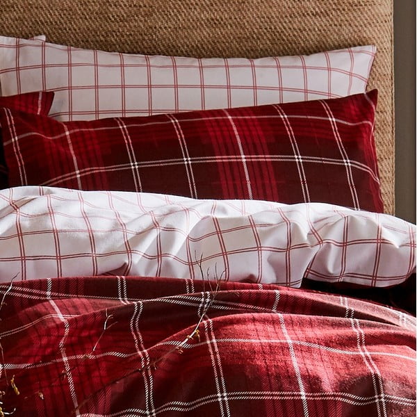 Červené bavlnené obliečky Catherine Lansfield Brushed Tartan, 200 x 200 cm-image-1