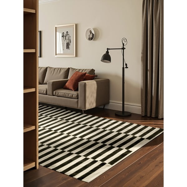 Čierno-biely obojstranný ručne tkaný vlnený koberec 200x300 cm Donna – Hanse Home-image-1