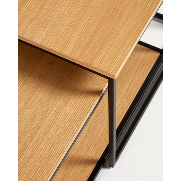 Okrúhle konferenčné stolíky s doskou v dubovom dekore v prírodnej farbe v súprave 2 ks 50x100 cm Yoana – Kave Home-image-3