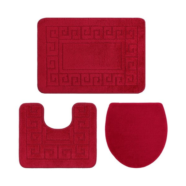 Sada 3 červených kúpeľňových predložiek a poťahov na toaletu Confetti Ethnic Oyuklu, 40 × 50 cm