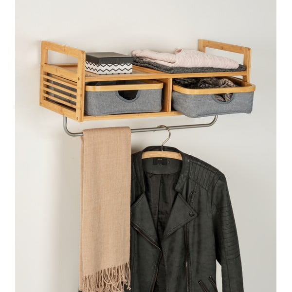 Bambusový nástenný vešiak s poličkou v sivo-prírodnej farbe Bahari - Wenko-image-1
