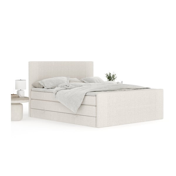 Béžová boxspring posteľ s úložným priestorom 200x200 cm Bergamo – Maison de Rêve-image-3