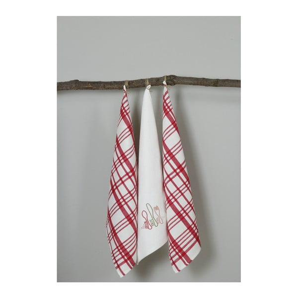 Sada 3 červeno-bielych kuchynských utierok My Home Plus Fork, 50 × 70 cm