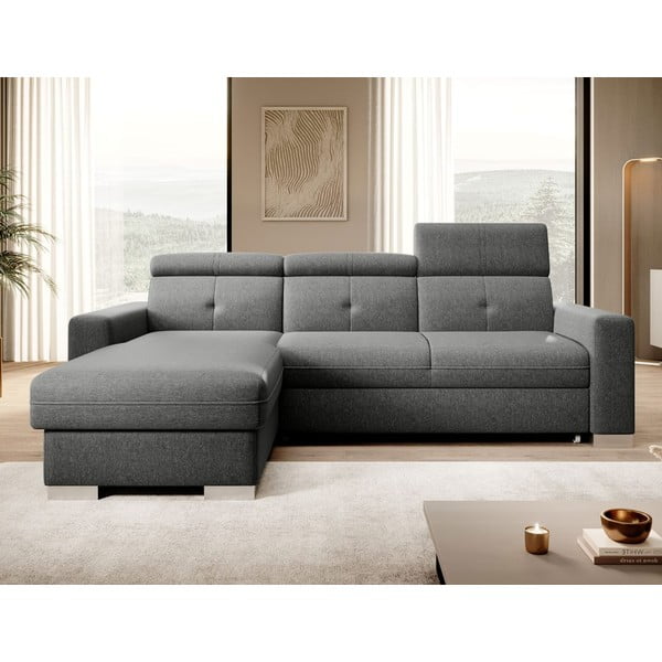 Sivá rozkladacia/s úložným priestorom rohová pohovka (ľavý roh/s leňoškou) Fresia – ELTAP-image-1