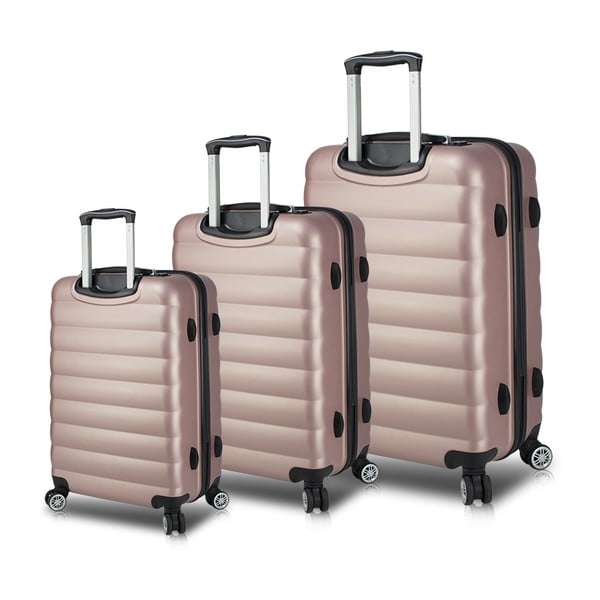 Sada 3 ružových cestovných kufrov na kolieskach s USB porty My Valice RESSO Travel Set