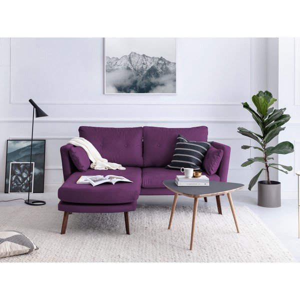 Tmavofialová trojmiestna pohovka Mazzini Sofas Elena, s leňoškou na ľavom rohu-image-1