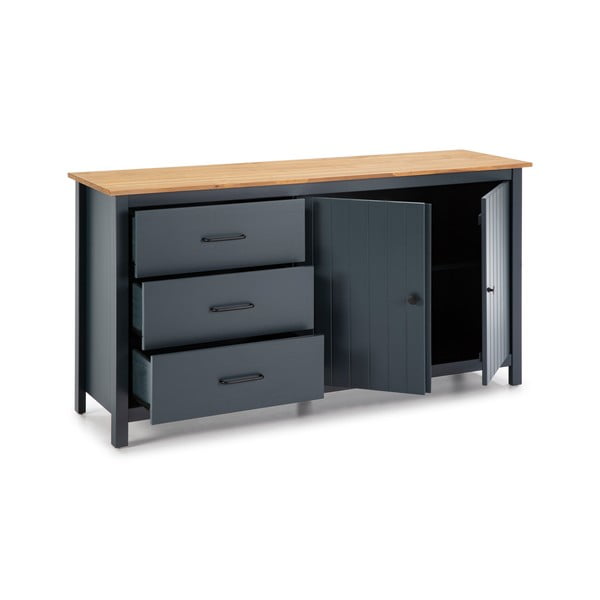 Tmavomodrá nízka komoda z borovicového dreva 150x80 cm Miranda – Marckeric-image-3