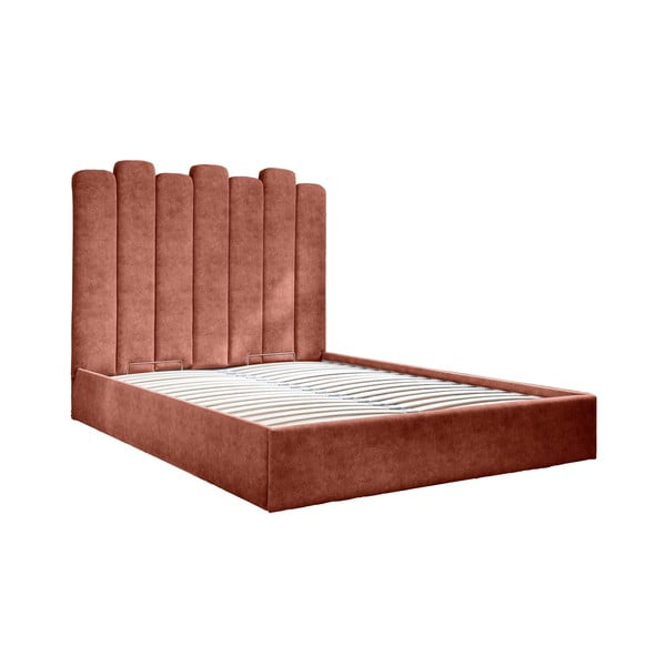 Čalúnená dvojlôžková posteľ s úložným priestorom s roštom 160x200 cm v tehlovej farbe Dreamy Aurora – Miuform