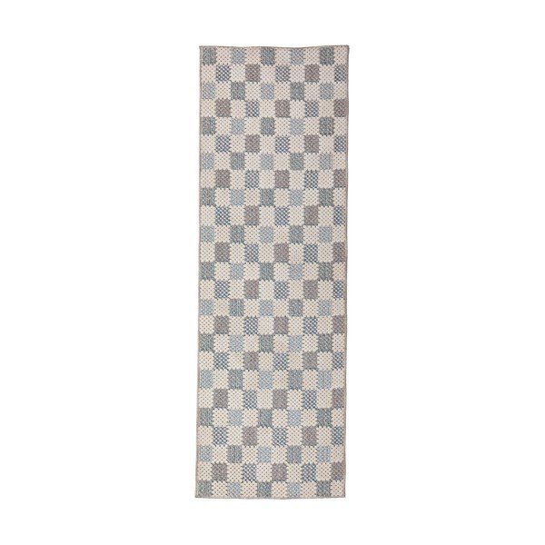 Modrý prateľný behúň s prímesou bavlny 80x230 cm Muted Checkerboard – Flair Rugs