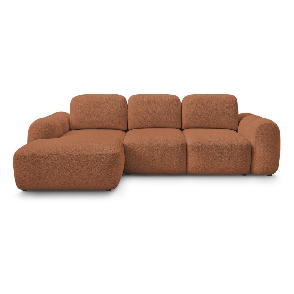 Oranžová rozkladacia/s úložným priestorom rohová pohovka z textílie buklé (ľavý roh/s leňoškou) Montaigne – Bobochic Paris