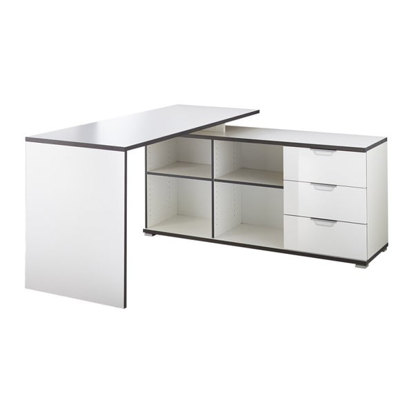 Biely pracovný stôl s odkladacím stolíkom so zásuvkami Germania X