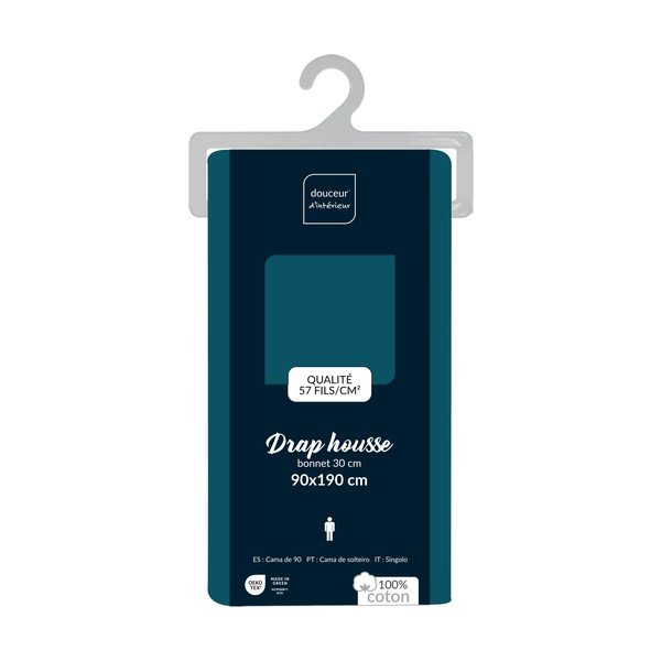 Napínacia bavlnená plachta v petrolejovej farbe 90x190 cm Lina – douceur d'intérieur-image-2