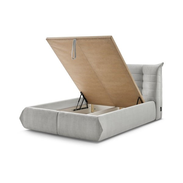 Svetlosivá čalúnená dvojlôžková posteľ s úložným priestorom s roštom 160x200 cm Clothilde – Bobochic Paris-image-3