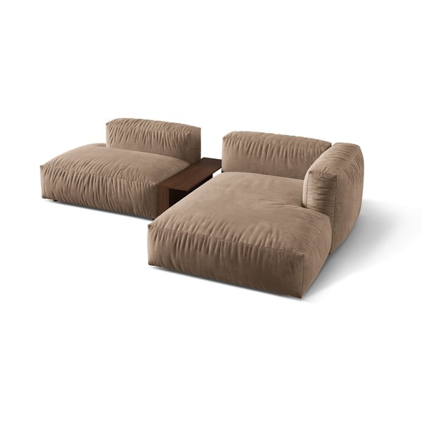 Svetlohnedá zamatová modulárna rohová pohovka (pravý roh/s leňoškou) Martina – Micadoni -image-2