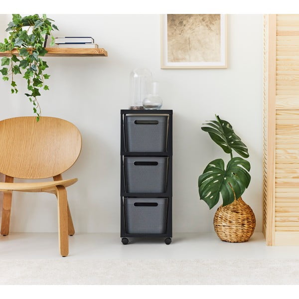 Čierny/sivý plastový pojazdný regál 30x77 cm Brisen – Rotho-image-2