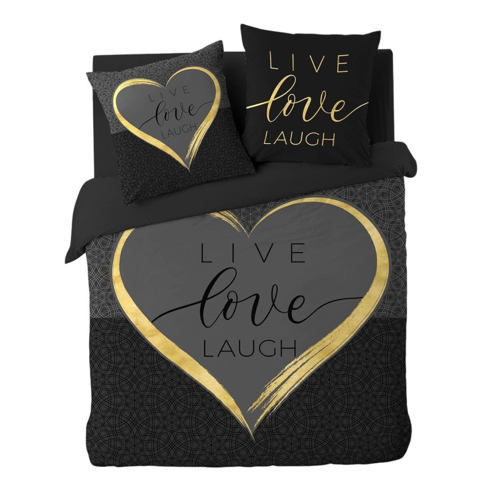 E-shop Čierne 3-dielne bavlnené obliečky na dvojlôžko/predĺžené 240x220 cm Crazy Love – douceur d'intérieur