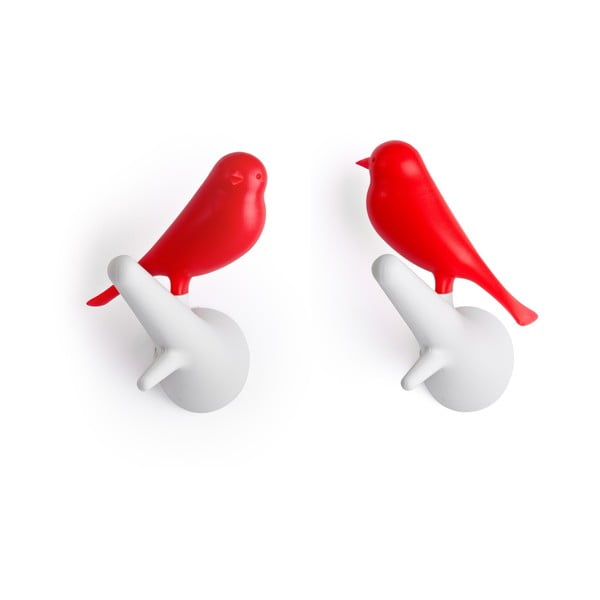 Sada dvoch kusov bielo-červených nástenných vešiakov Qualy&CO Sparrow