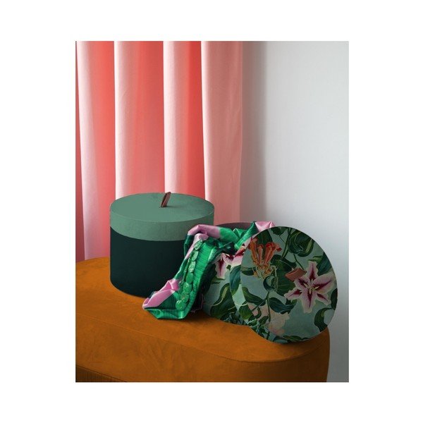 Sada 2 okrúhlych úložných boxov zo zamatu Velvet Atelier Flowers-image-1
