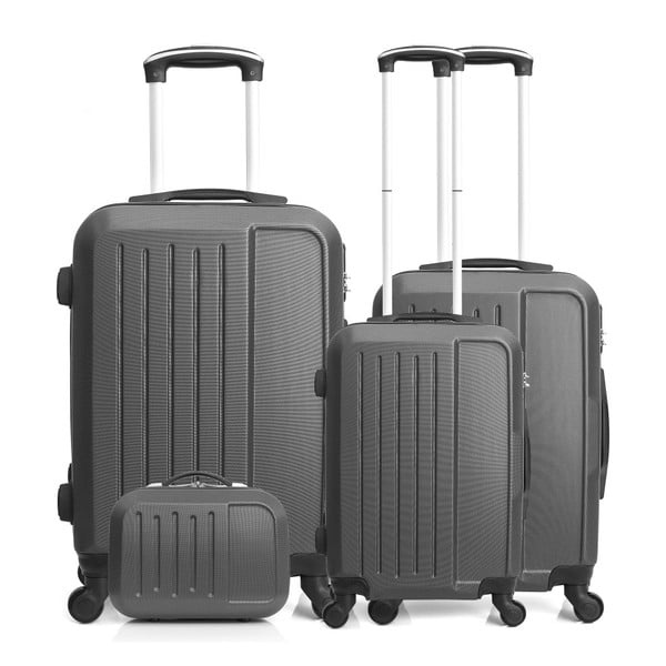 Sada 4 tmavosivých cestovných kufrov na kolieskach Hero Family