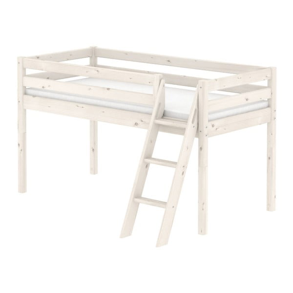 Biela stredne vysoká detská posteľ z borovicového dreva s rebríkom Flexa Classic, 90 × 200 cm