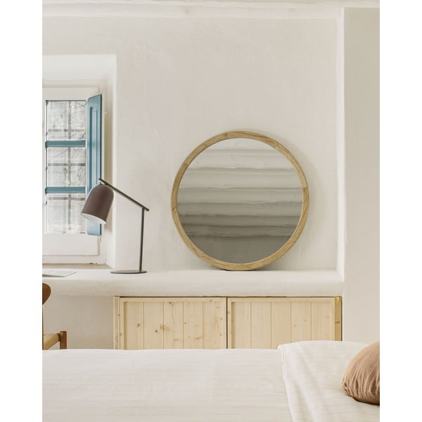 Nástenné zrkadlo s dreveným rámom ø 100 cm Alum – Kave Home-image-2
