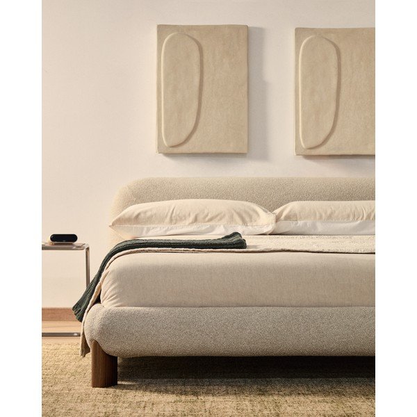 Béžová čalúnená dvojlôžková posteľ bez roštu 180x200 cm Odina – Kave Home-image-3