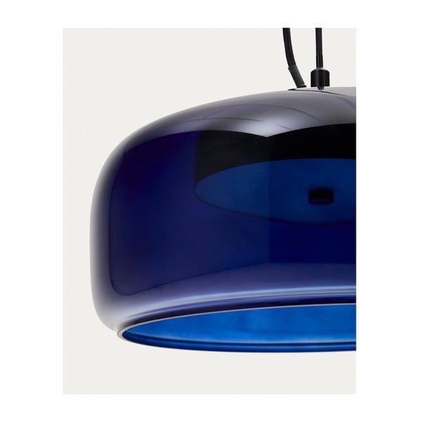 Tmavomodré LED závesné svietidlo so skleneným tienidlom ø 38 cm Reig – Kave Home-image-3
