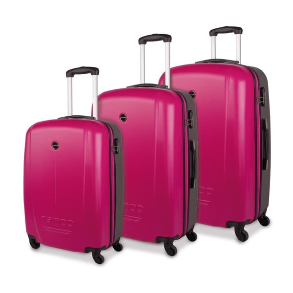 Sada troch sýto ružových cestovných kufrov Tempo
