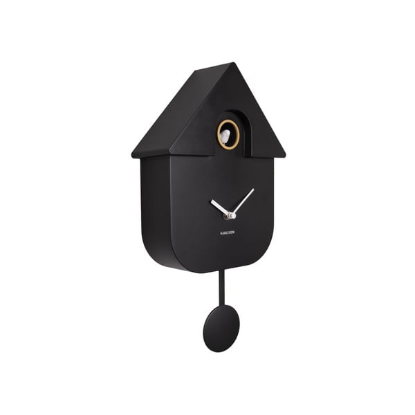 Čierne nástenné kyvadlové hodiny Karlsson Modern Cuckoo, 21,5 x 41,5 cm-image-2