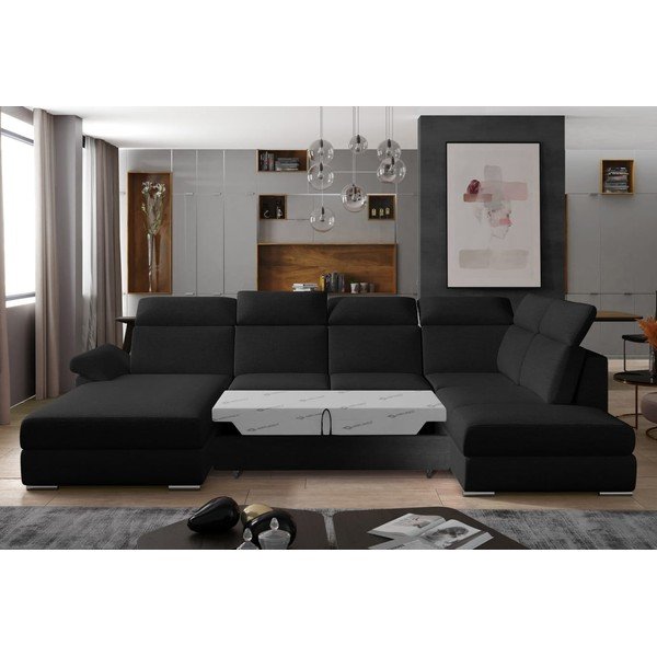 Čierna rozkladacia rohová pohovka (pravý roh/do tvaru "U") Evanell – ELTAP-image-2