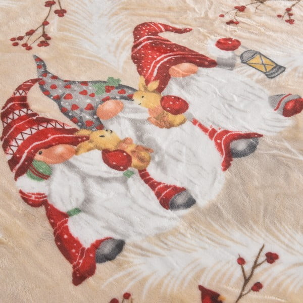 Krémovobiela mikroplyšová deka s vianočným motívom 150x200 cm Goblin – My House-image-1