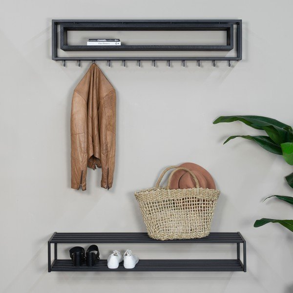 Čierny kovový nástenný vešiak s poličkou 118 cm School – Spinder Design-image-3