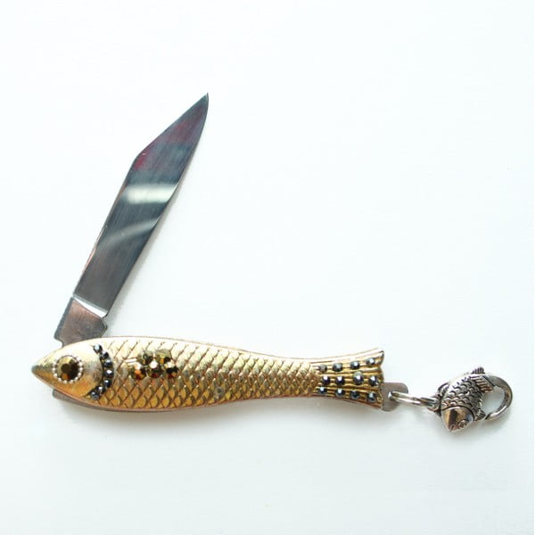 Český nožík rybička, zlatý s tmavými kryštálmi