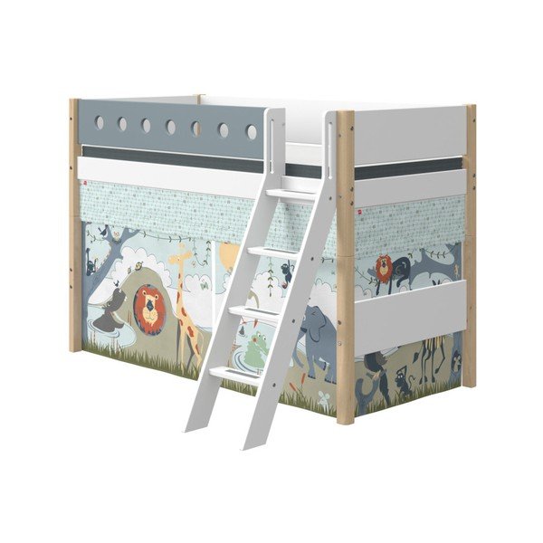Modro-biela detská posteľ s rebríkom a nohami z brezového dreva Flexa White, výška 143 cm-image-1